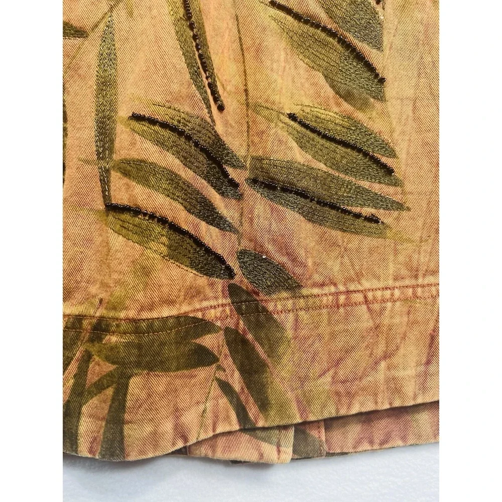 Chico's Design Womens Size 1/M Beaded Tropical Leaf Print Button Front Blazer